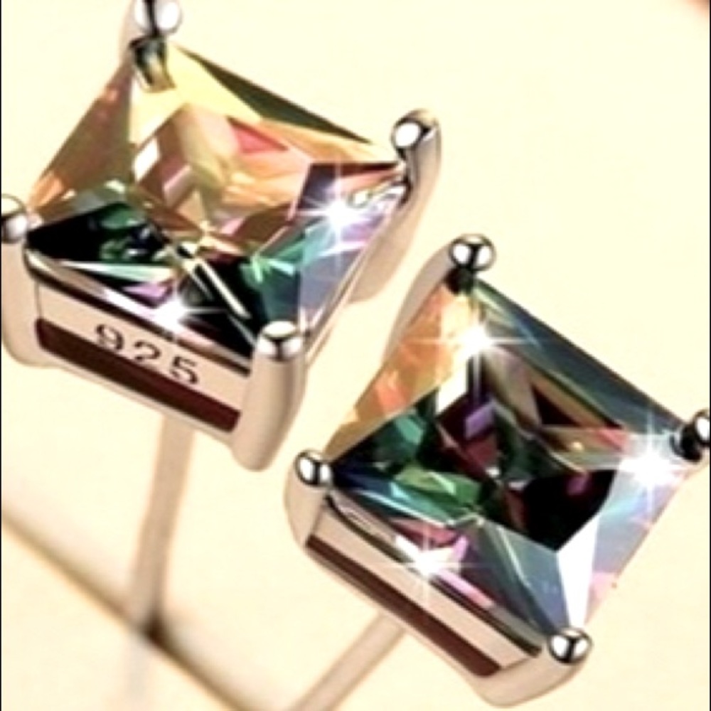 925 colorful topaz stud earrings dainty & simple